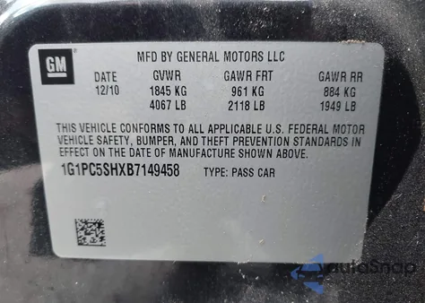 2011 Chevrolet Cruze Ls из США, поврежденный, VIN 1G1PC5SHXB7149458